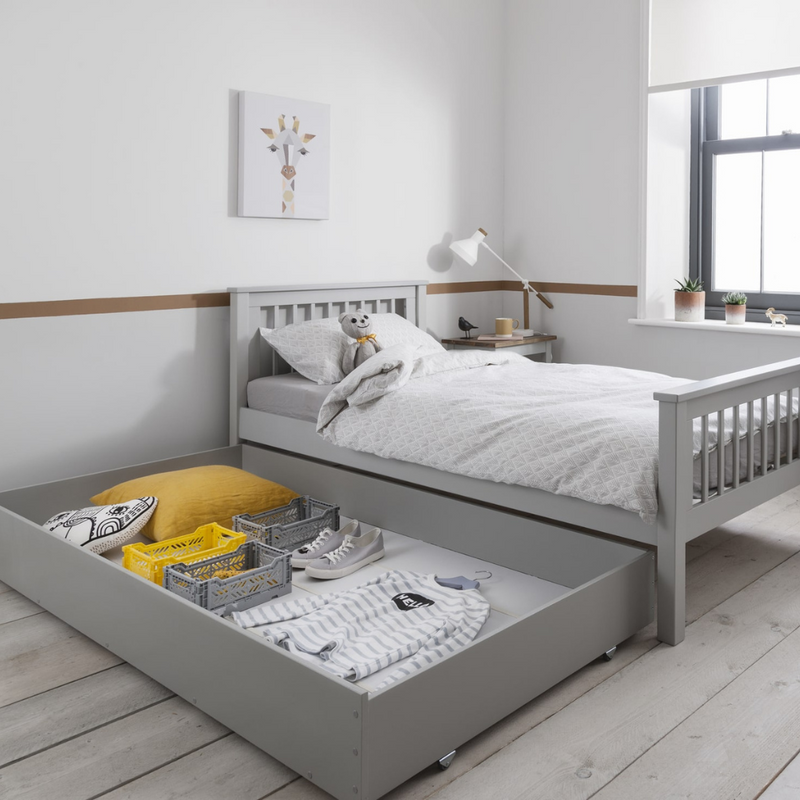 Hampshire Single Bed Frame with Olaf Trundle in Silk Grey