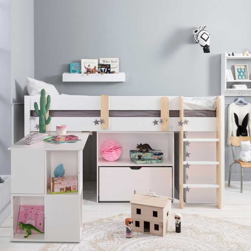 Una Cabin Bed Sleepstation with Underbed Storage and Desk in Classic White
