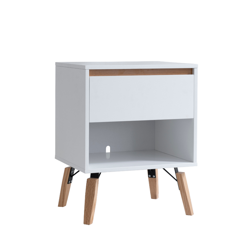 Otto Bedside Table with 1 Drawer in Classic White