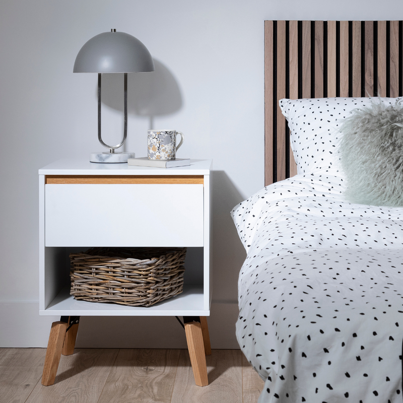 Otto Bedside Table with 1 Drawer in Classic White