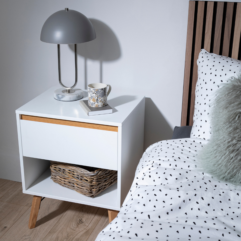 Otto Bedside Table with 1 Drawer in Classic White