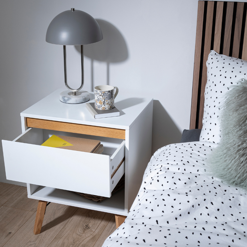 Otto Bedside Table with 1 Drawer in Classic White