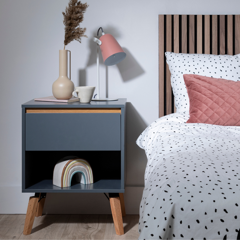Otto Bedside Table with 1 Drawer in Grey