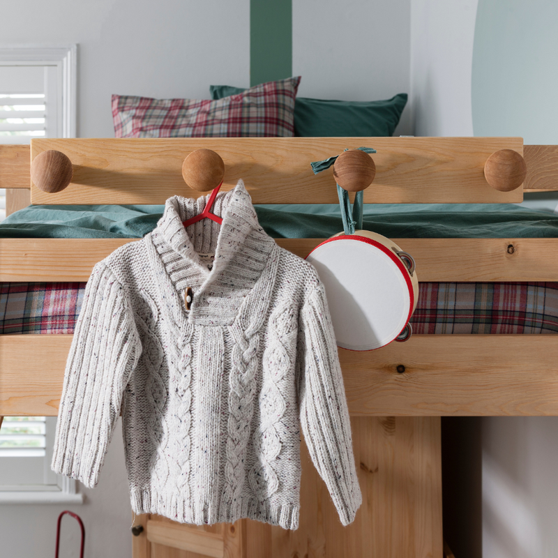 Coat hook Peg Rail for Bunk Beds and Cabin beds Kids bed in Natural Pine