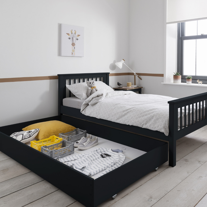 Hampshire Single Bed Frame with Olaf Pull Out Trundle in Anthracite