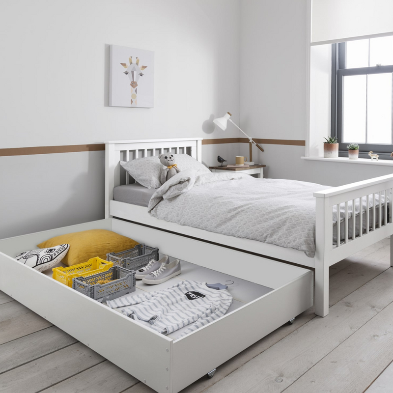 Hampshire Single Bed Frame with Olaf Pull Out Trundle in White