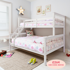 Hanna Triple Bunk Bed with Single and Double Bed in Classic White