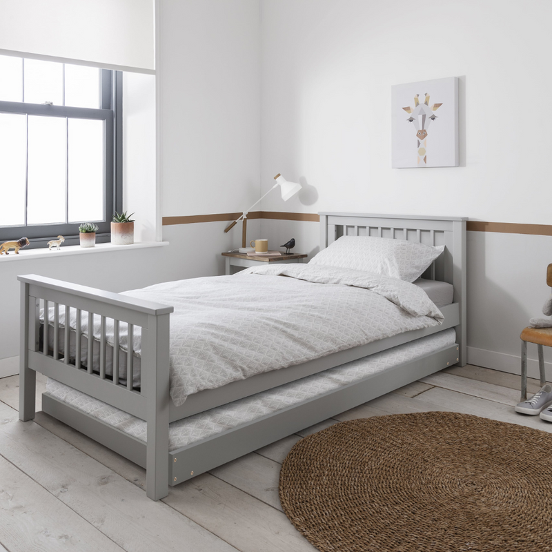 Hampshire Single Bed Frame with Matheus Pull-Out Trundle in Grey