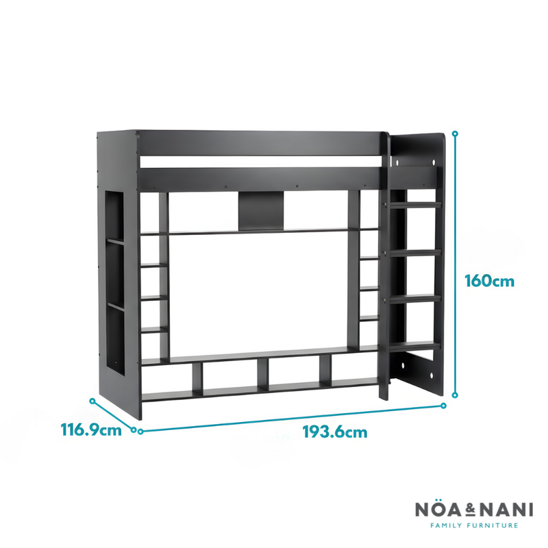 Leo High Sleeper Cabin Bed Gaming Den with Storage in Black