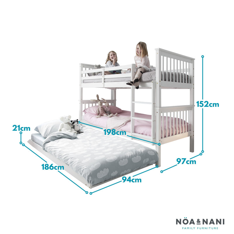 Brighton Bunk Bed with Matheus Pull out Trundle in Classic White