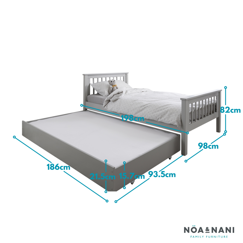 Hampshire Single Bed Frame with Olaf Trundle in Silk Grey