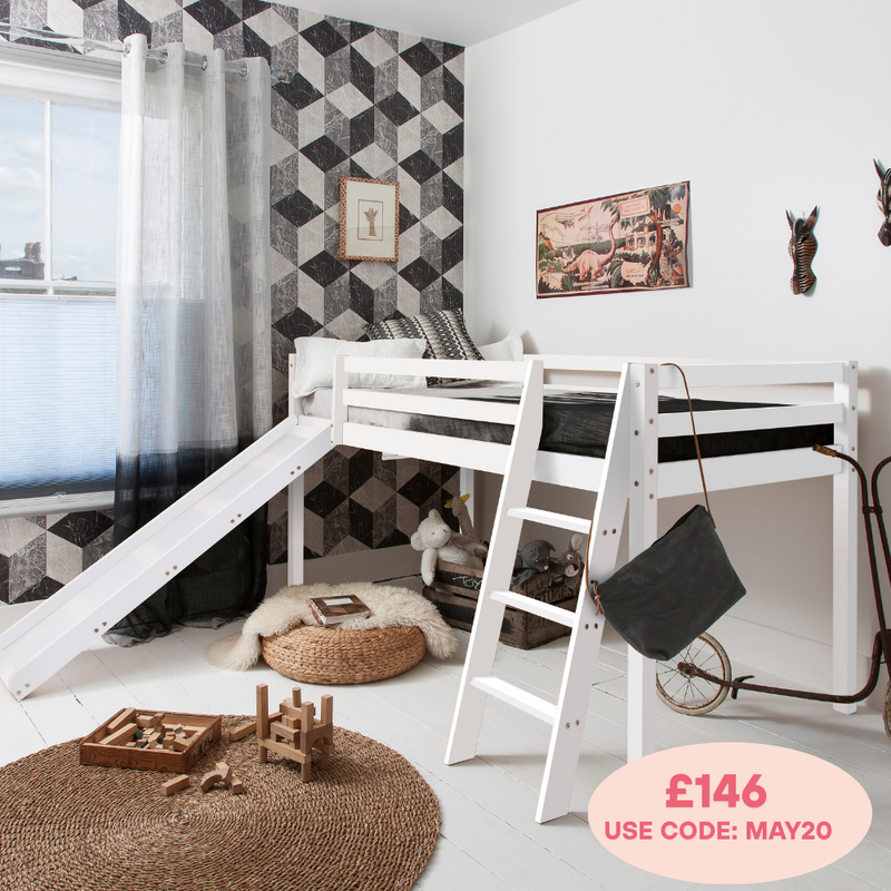 Moro Cabin Bed Midsleeper with Slide in Classic White