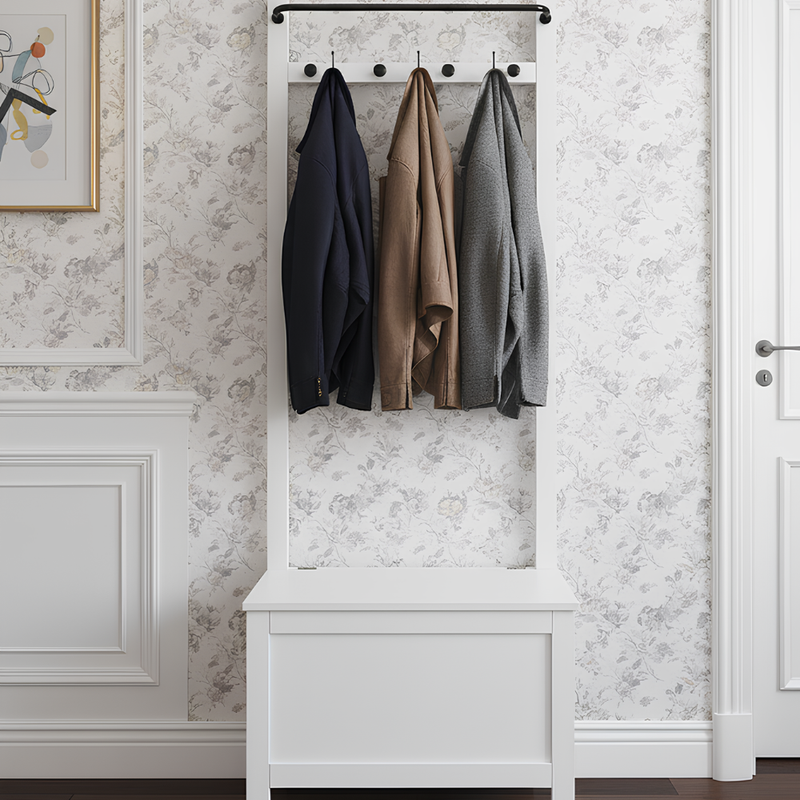 Karlstad Hallway Bench Shoe Storage and Coat Hook in Classic White