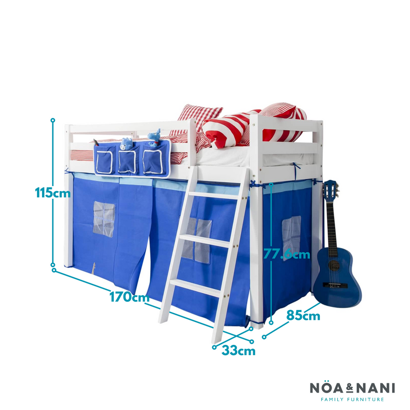 Ontario Cabin Bed Midsleeper Shorty with Blue Tent in Classic White