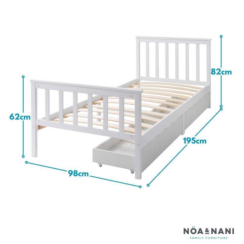 Otis Single Bed 3ft Frame with 4 Pull Out Storage Drawers in White