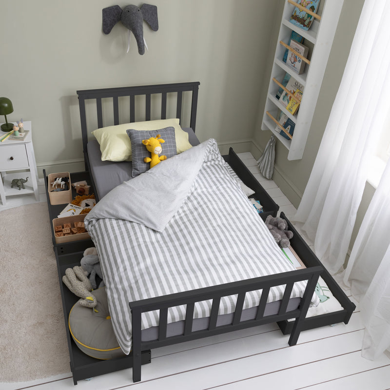 Otis Single Bed 3ft Frame with 4 Pull Out Storage Drawers in Anthracite