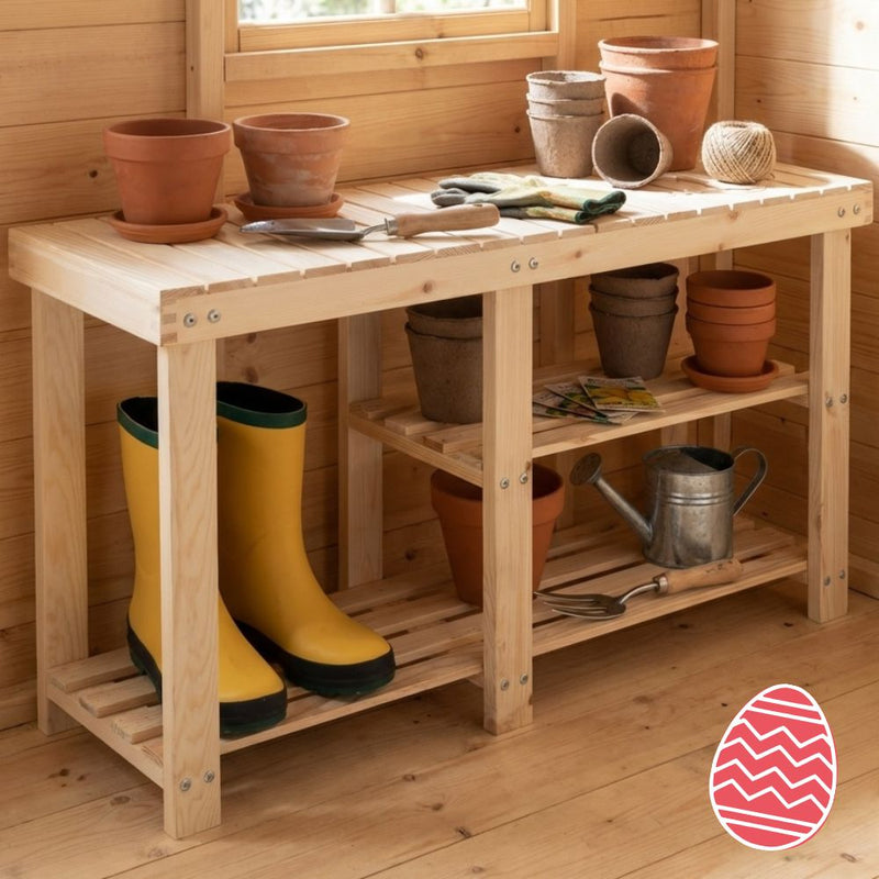 Einar Pine Shed Outdoor Garden Storage Rack in Natural Pine