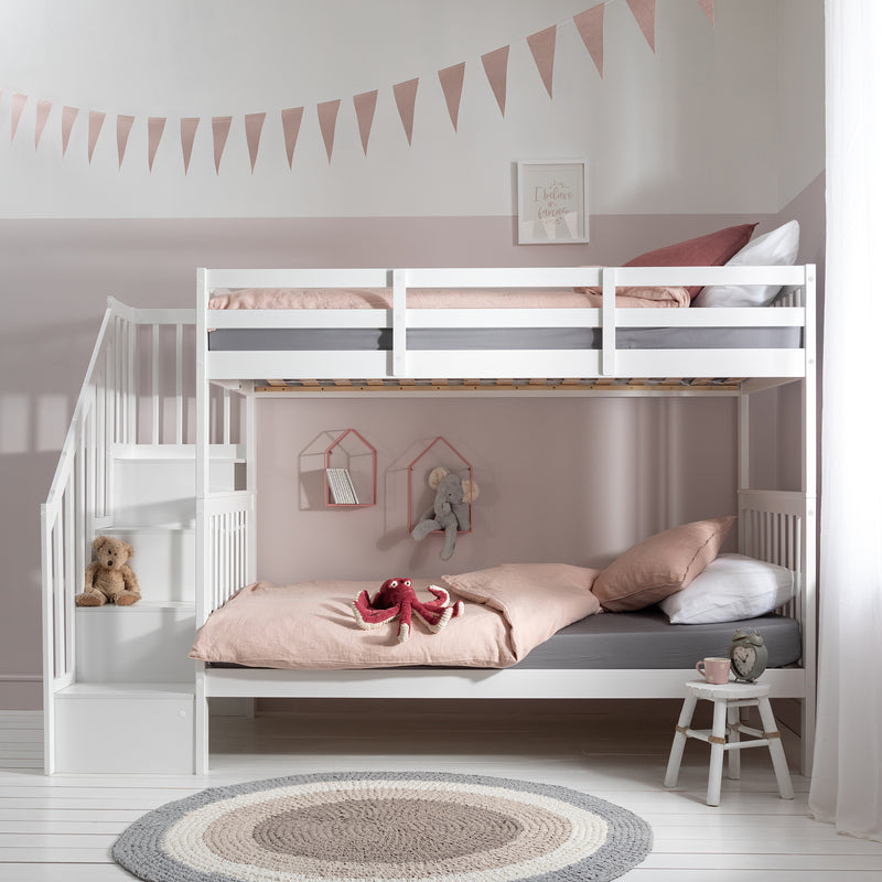 Ulla Staircase Bunk Bed with Storage Staircase in Classic White
