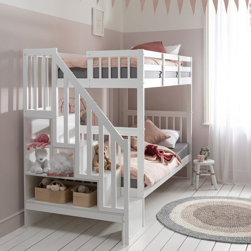 Ulla Staircase Bunk Bed with Storage Staircase in Classic White