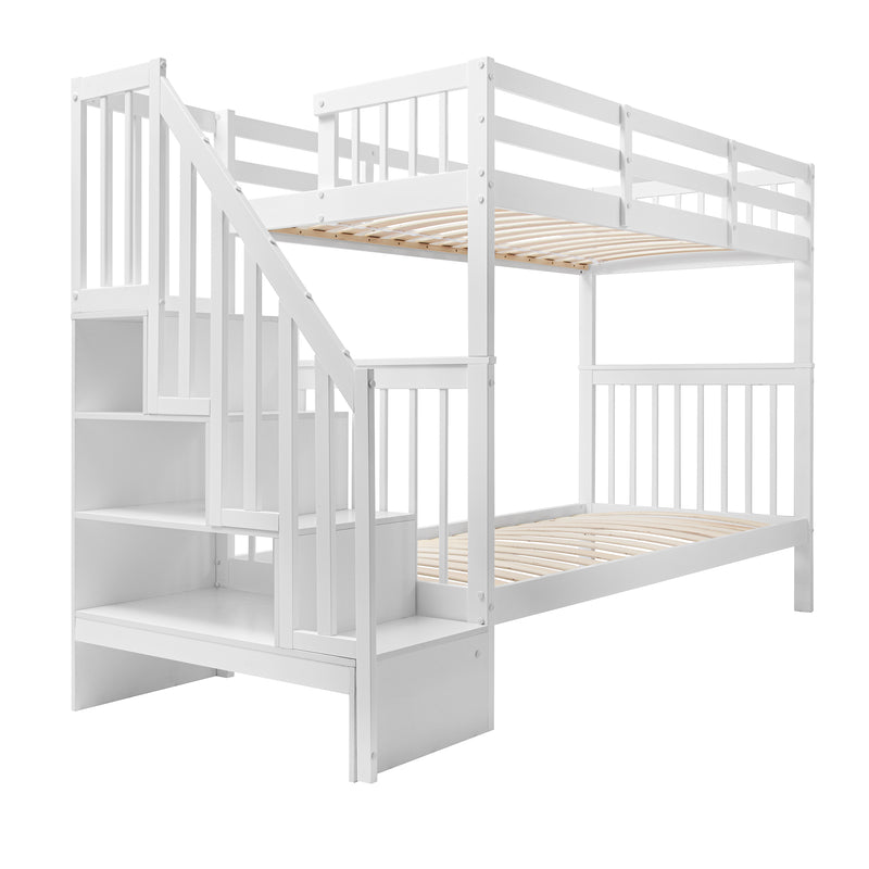 Ulla Staircase Bunk Bed with Storage Staircase in Classic White