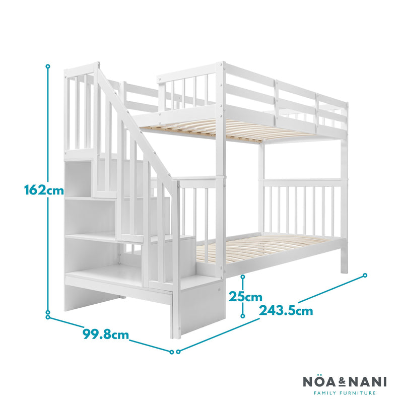 Ulla Staircase Bunk Bed with Storage Staircase in Classic White