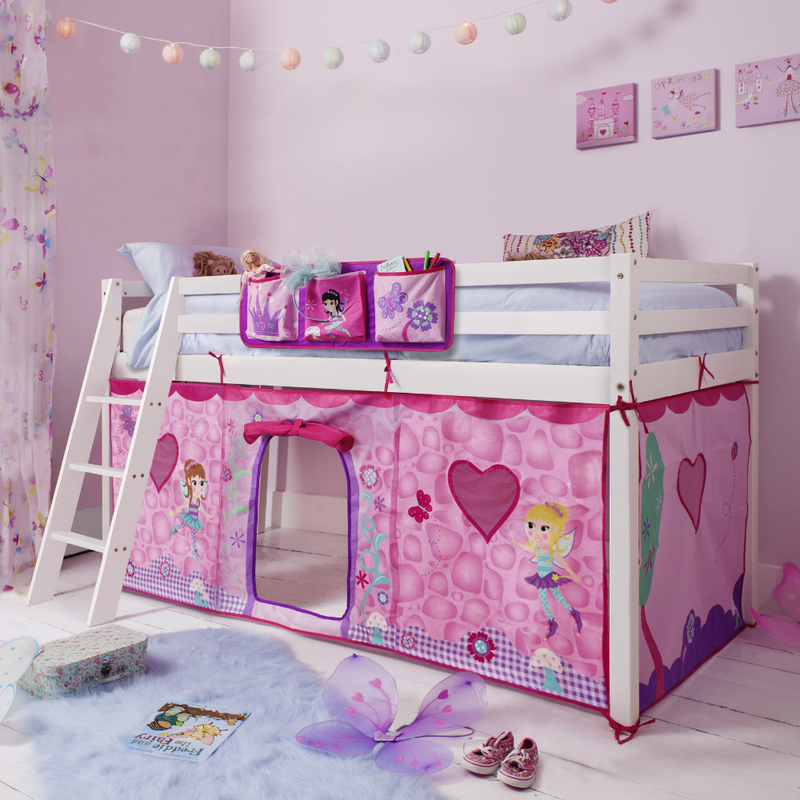 Moro Cabin Bed Midsleeper with Fairies Tent in Classic White