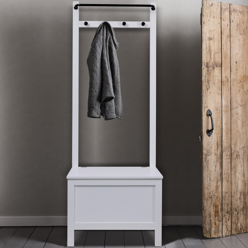 Karlstad Hallway Bench Shoe Storage and Coat Hook in Classic White