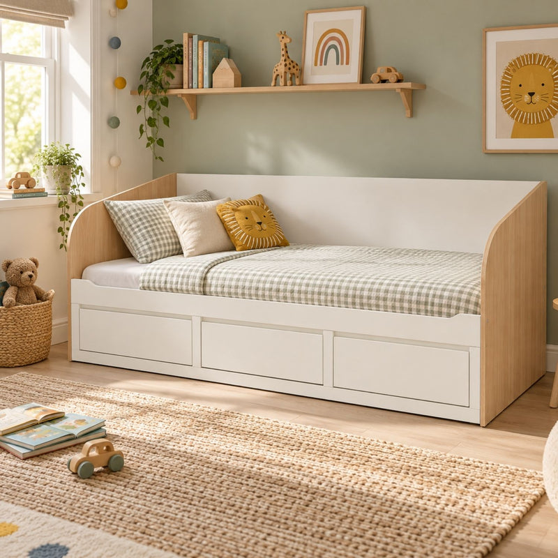 Jasmine Day Bed with Pull-Out Storage Drawers in Classic White