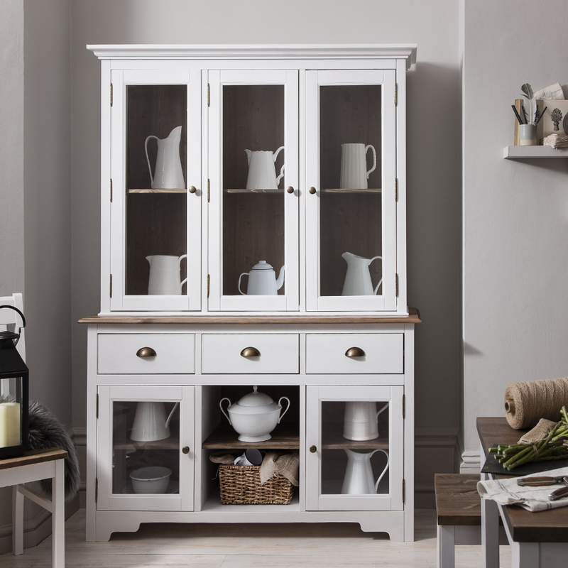 Canterbury Sideboard 3 Drawer and Dresser Top in White and Dark Pine