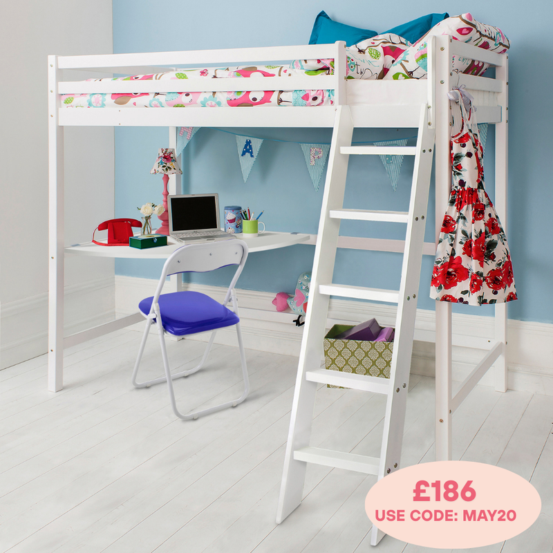 Thomas High Sleeper Cabin Bed with Thom Desk in Classic White