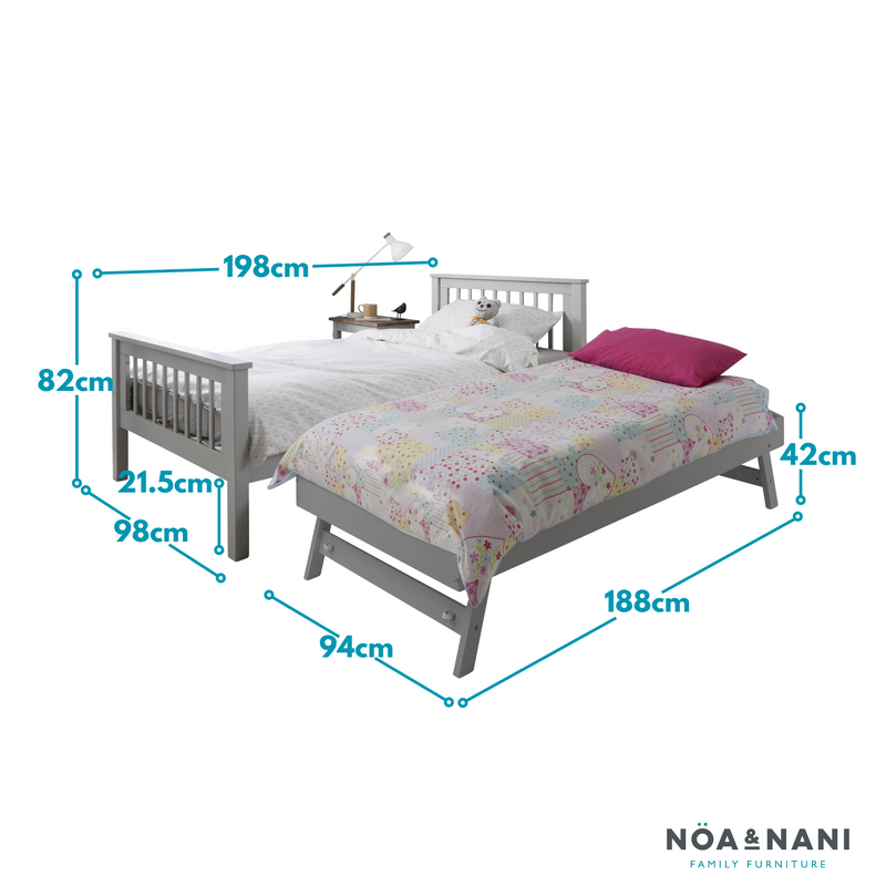 Hampshire Single Bed Frame with Matheus Pull-Out Trundle in Grey