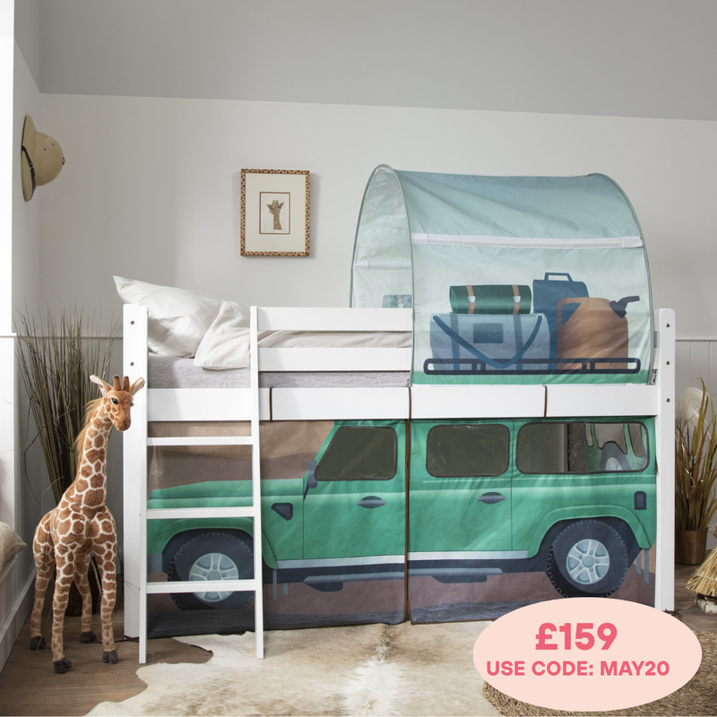 Moro Cabin Bed Midsleeper with Safari Overland Off Road Package in Classic White