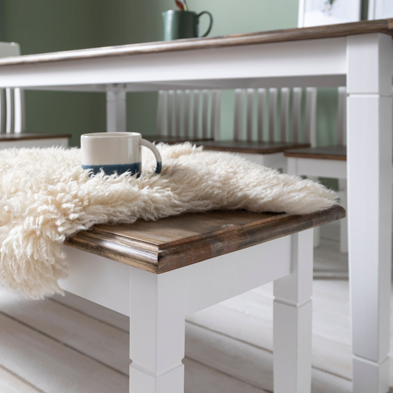 Canterbury Dining Table 140cm and 2 Benches in White & Pine