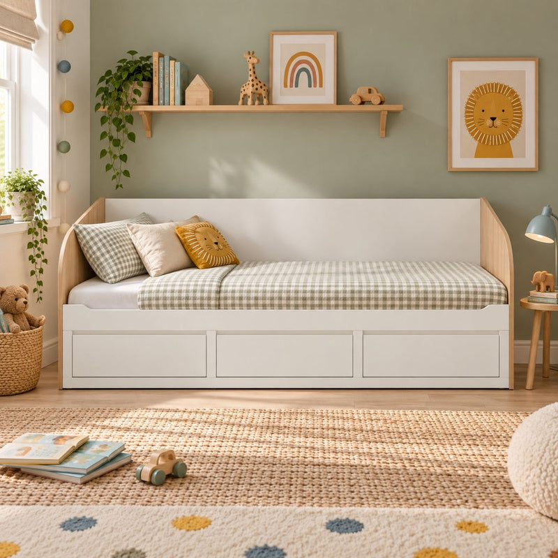Jasmine Day Bed with Pull-Out Storage Drawers in Classic White