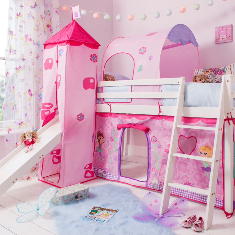 Moro Cabin Bed Midsleeper with Slide & Fairies Package in Classic White