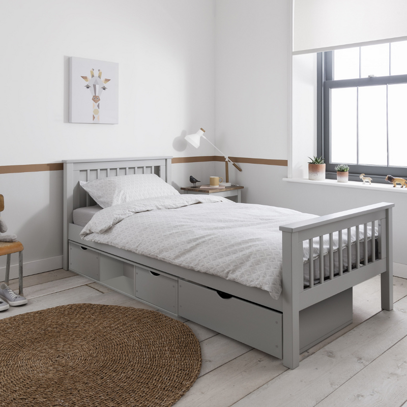 Hampshire Single Bed Frame with Oda Drawers in Grey