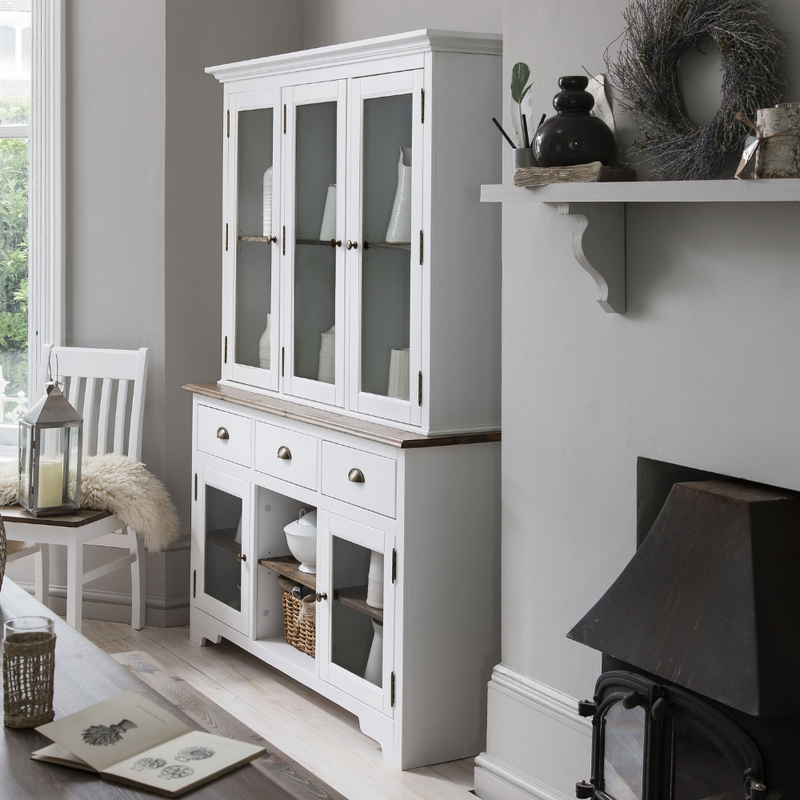 Canterbury Sideboard 3 Drawer and Dresser Top in White and Dark Pine