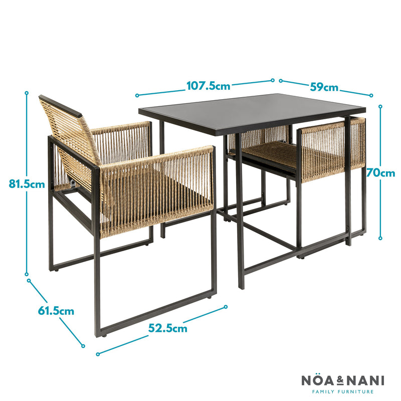 Jari Garden Table with 2 Armchairs in Black & Rattan