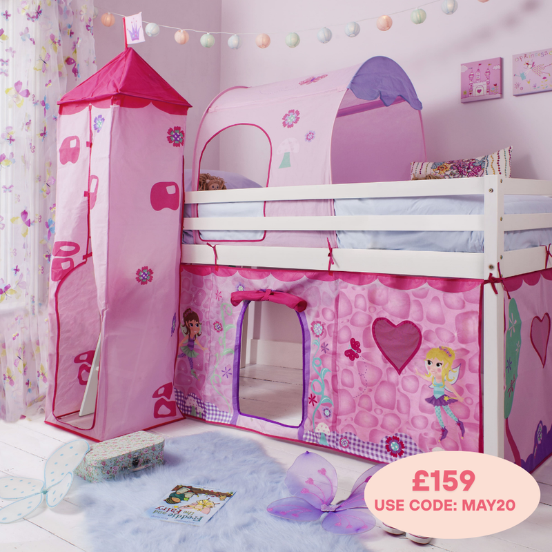 Moro Cabin Bed Midsleeper with Fairies Package in Classic White