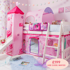 Moro Cabin Bed Midsleeper with Slide & Fairies Package in Classic White