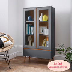 Otto Display Cabinet Dresser in Grey and Natural Pine