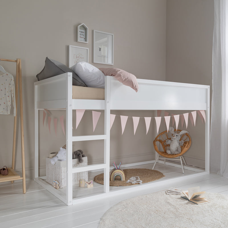 Lykke Midsleeper Cabin Bed Reversible with Straight Ladder in Classic White