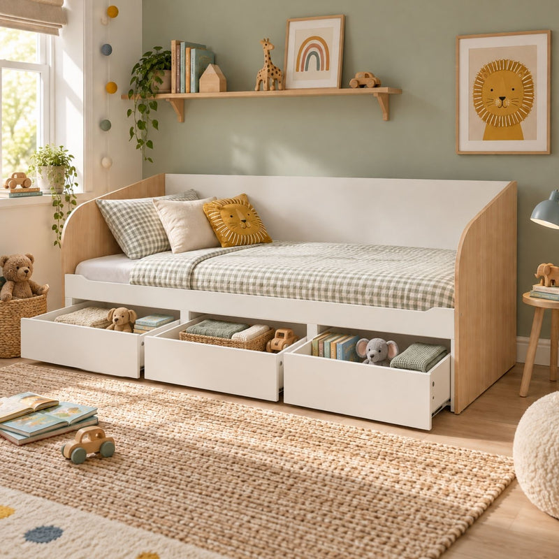 Jasmine Day Bed with Pull-Out Storage Drawers in Classic White