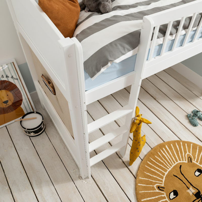 Lottie Midsleeper Cabin Bed with Straight Ladder in Classic White