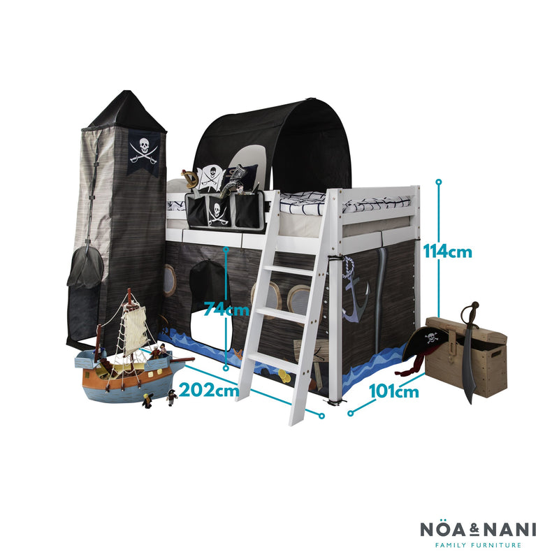 Moro Cabin Bed Midsleeper with Pirate Hideaway Package in Classic White