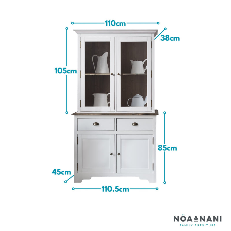 Canterbury Dresser Cabinet with 2 Drawer Glass Doors in White and Dark Pine