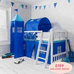 Moro Cabin Bed Midsleeper with Blue NW Package in Classic White