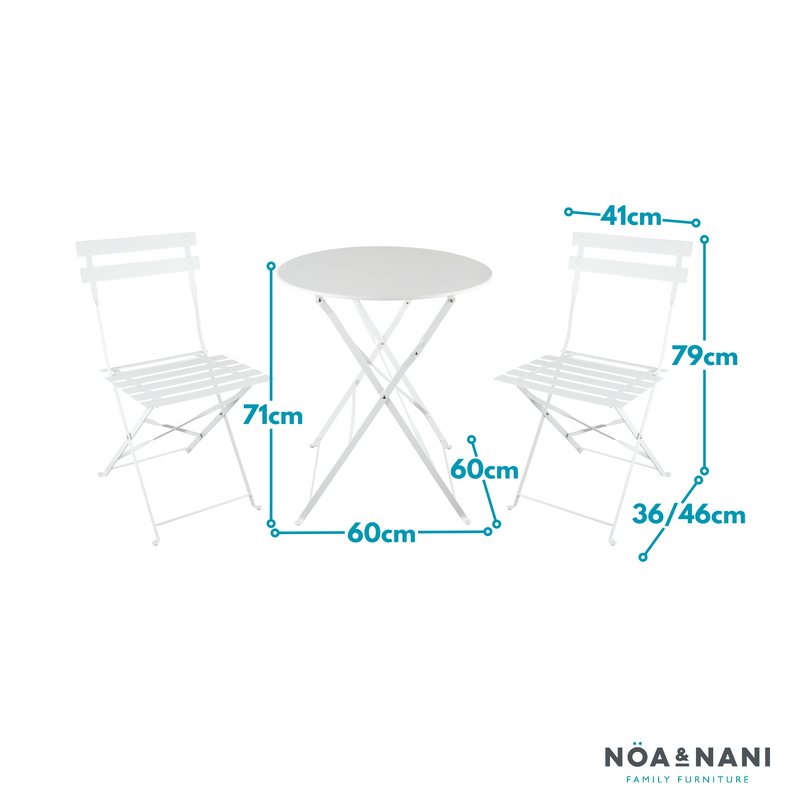 Lucerne Bistro Table & 2 Folding Chairs in Chalk