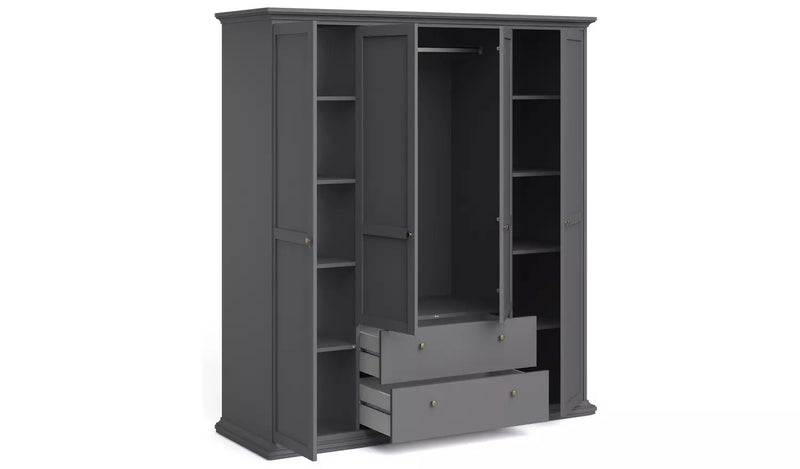 4 Door 2 Drawer Wardrobe - Grey 14650676 (OpenBox- See T's & C's for details)
