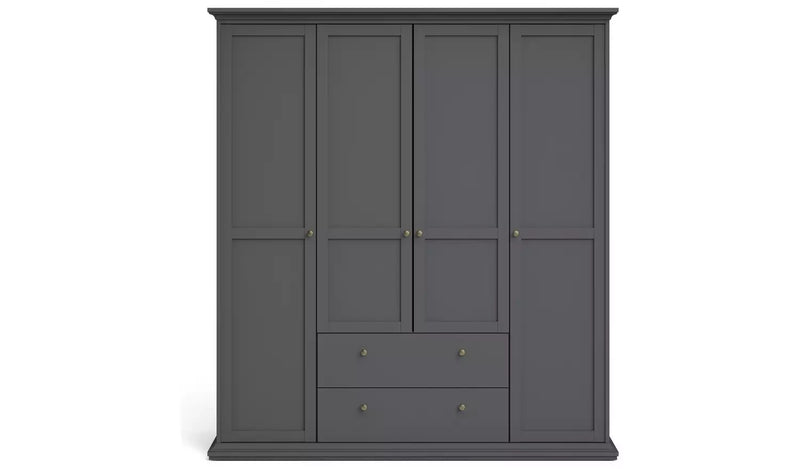 4 Door 2 Drawer Wardrobe - Grey 14650676 (OpenBox- See T's & C's for details)